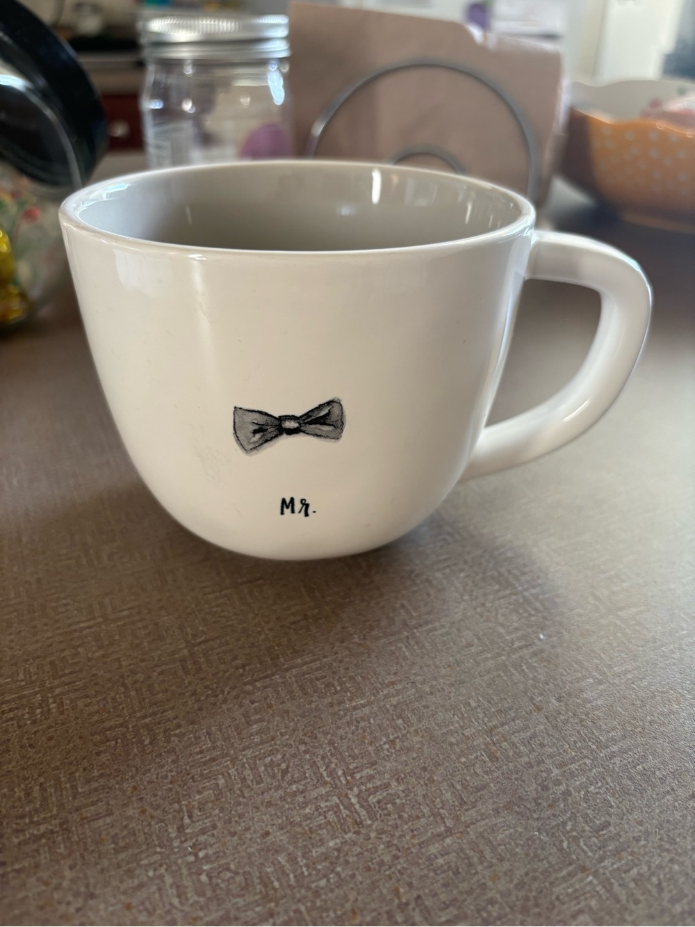 Rae Dunn White Mr. Bow Tie Ceramic Mug